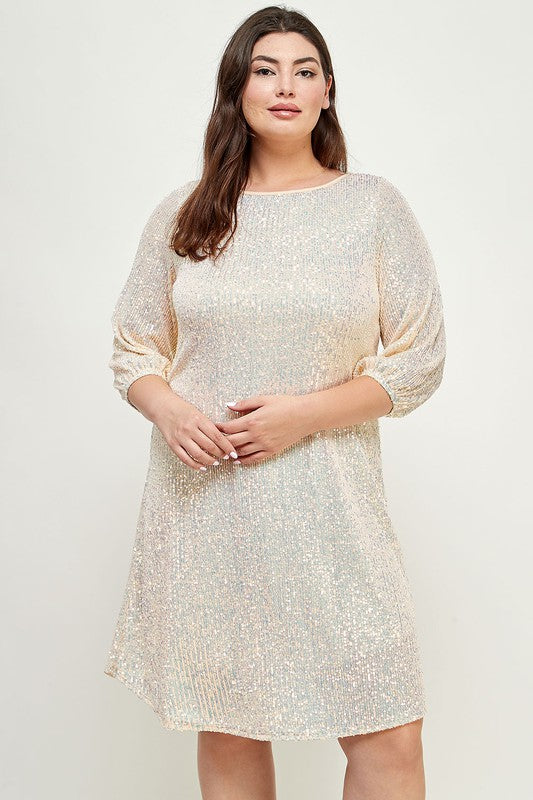 PLUS SIZE SEQUINS BABY DOLL DRESS - NEW CHAMPAGNE