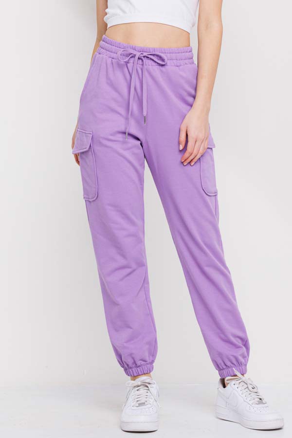 TERRY JOGGER SIDE POCKET PANTS- LAVENDER