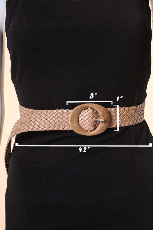 Braided Faux Leather Oval Buckle Belt