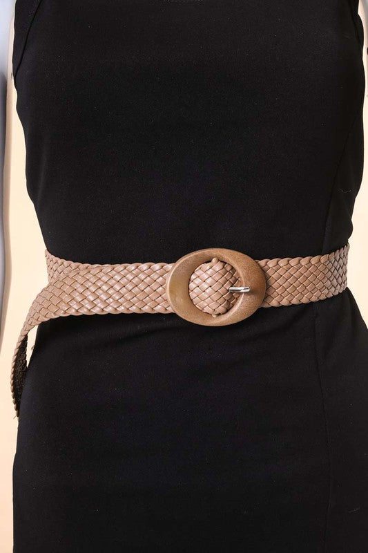 Braided Faux Leather Oval Buckle Belt