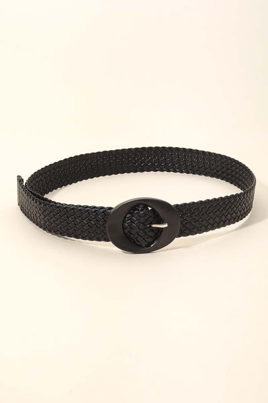 Braided Faux Leather Oval Buckle Belt