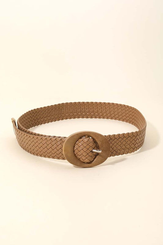 Braided Faux Leather Oval Buckle Belt