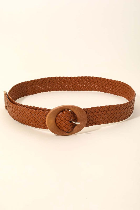 Braided Faux Leather Oval Buckle Belt