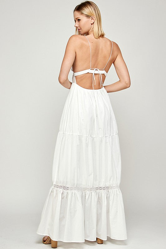 Spaghetti Straps Open Back Maxi Dress - WHITE