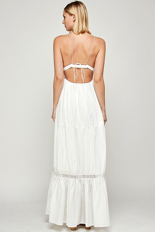 Spaghetti Straps Open Back Maxi Dress - WHITE