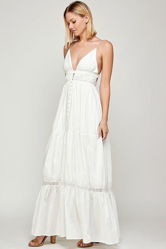 Spaghetti Straps Open Back Maxi Dress - WHITE