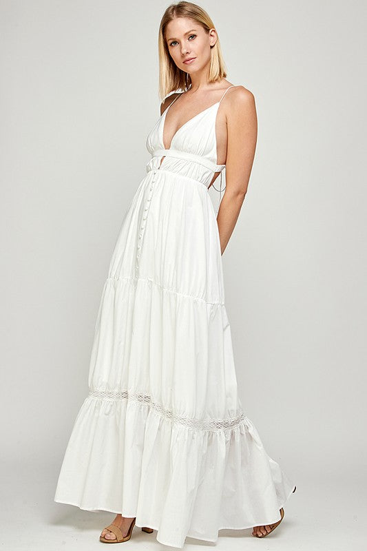 Spaghetti Straps Open Back Maxi Dress - WHITE