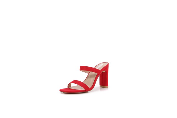 Women Open Toe Strap High Chunky Heeled Sandals - Red