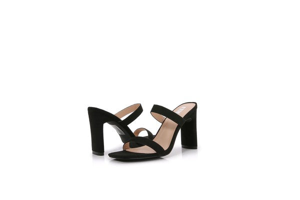 Women Open Toe Strap High Chunky Heeled Sandals - Black