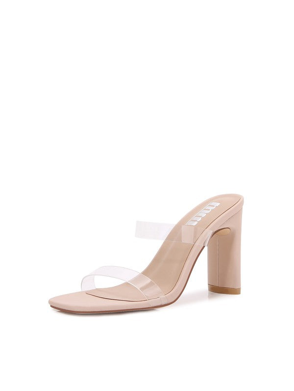 Women Transparent Strap High Chunky Heeled Sandals - Beige