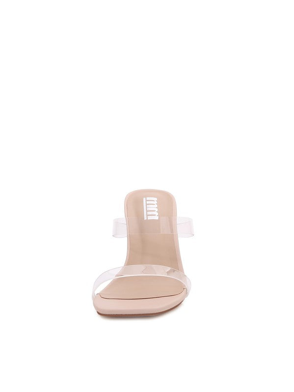 Women Transparent Strap High Chunky Heeled Sandals - Beige