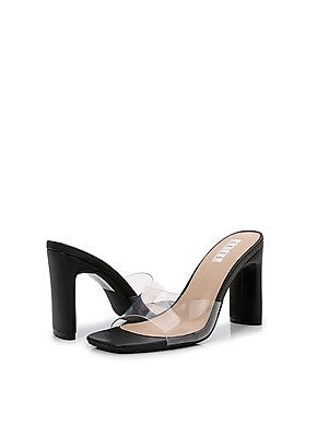 Transparent Open Toe High Chunky Heeled Sandals - Black