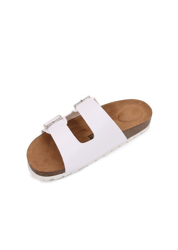 Women Double Banded Hook and Loop Slider Sandals - White