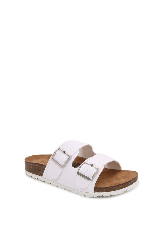 Women Double Banded Hook and Loop Slider Sandals - White