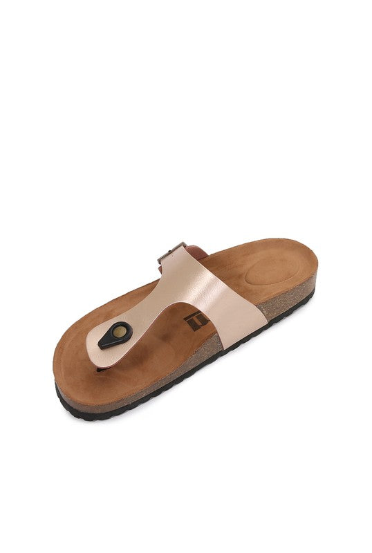 Women PU Hook and Loop Flip Flops Slider Sandals - Gold