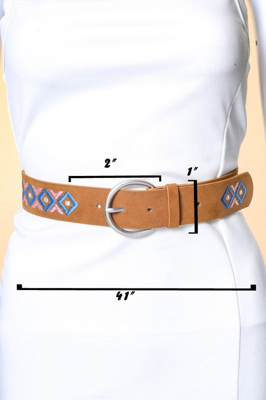 Boho Embroidered Round Buckle Belt