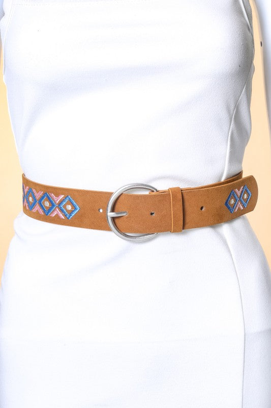 Boho Embroidered Round Buckle Belt