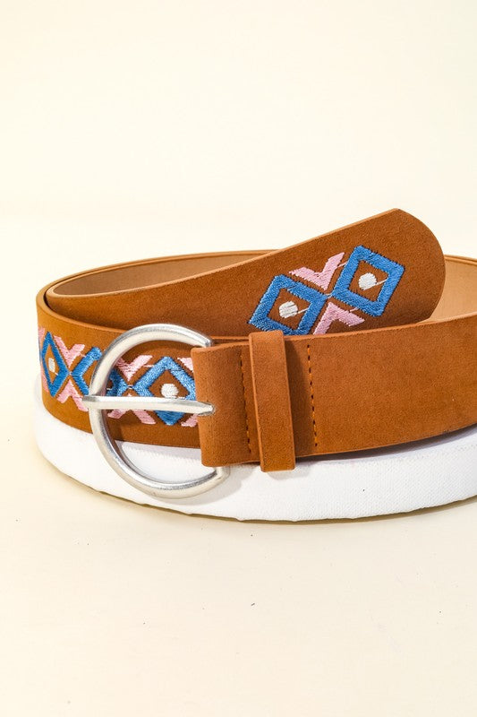 Boho Embroidered Round Buckle Belt