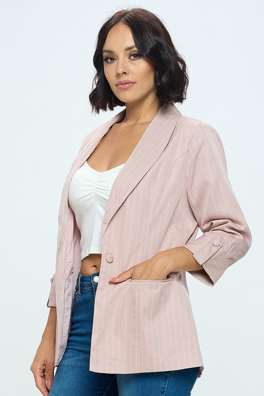 Pinstripe Single Button Blazer - MAUVE