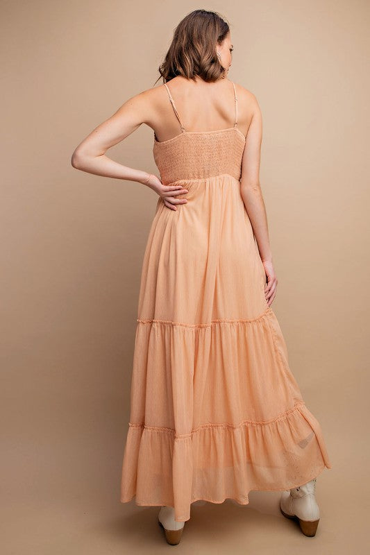 Woven Sleeveless Maxi Dress - PEACH