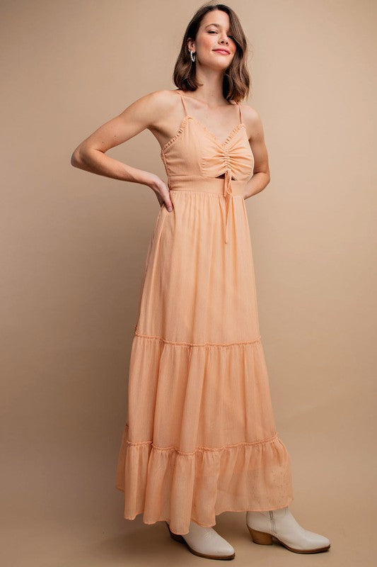 Woven Sleeveless Maxi Dress - PEACH