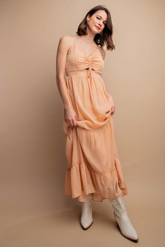 Woven Sleeveless Maxi Dress - PEACH