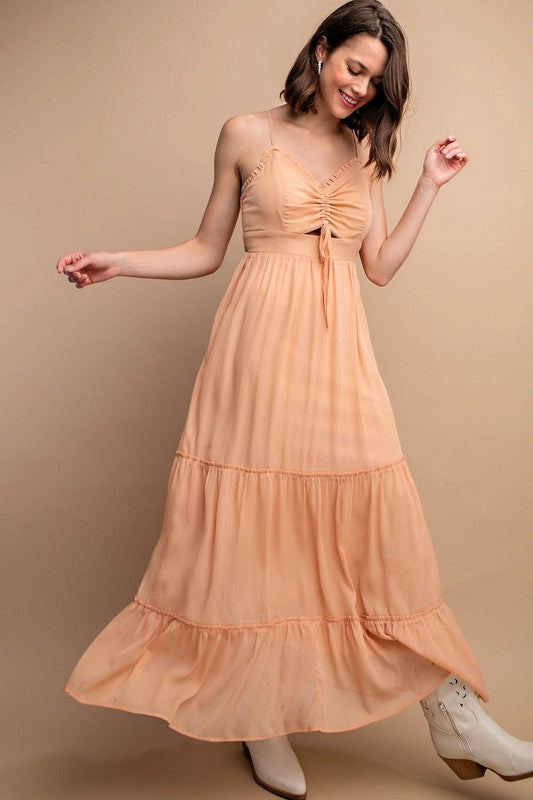 Woven Sleeveless Maxi Dress - PEACH