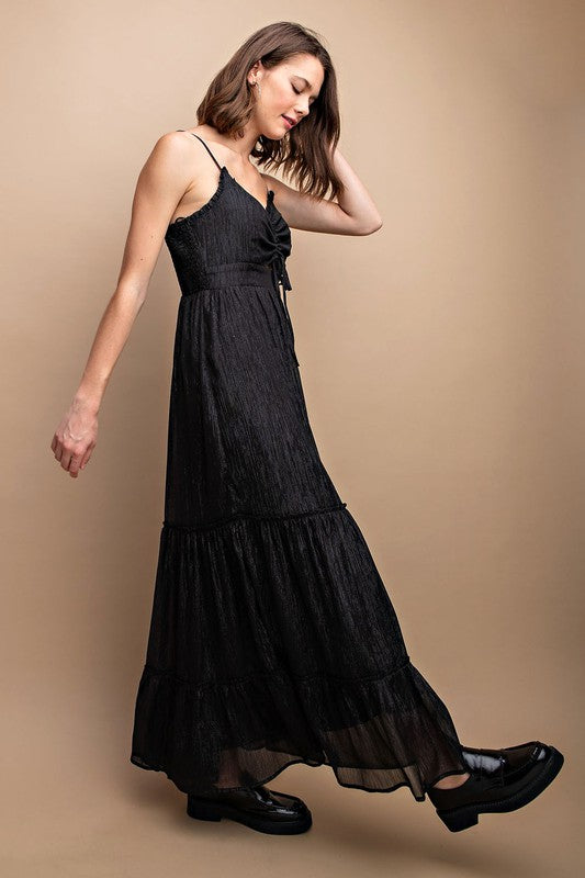 Woven Sleeveless Maxi Dress - BLACK