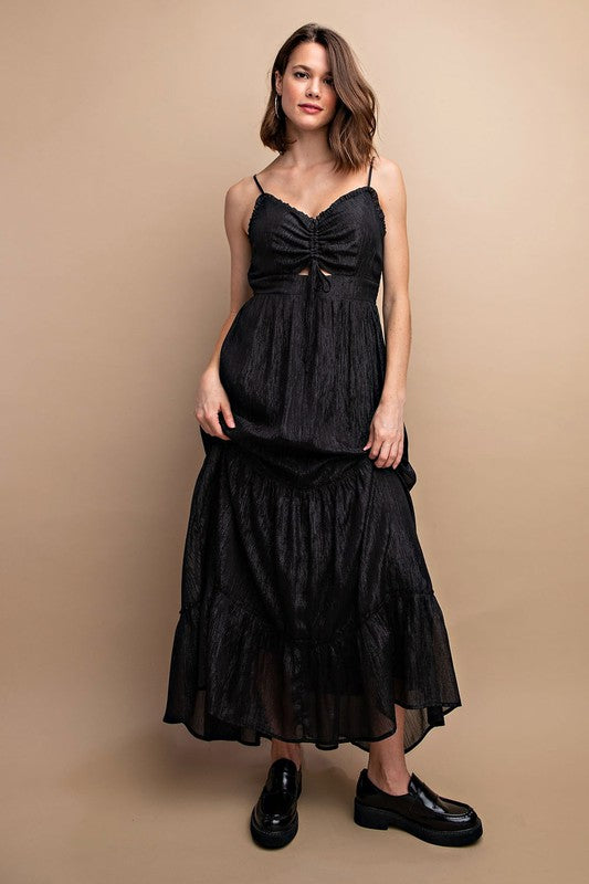 Woven Sleeveless Maxi Dress - BLACK