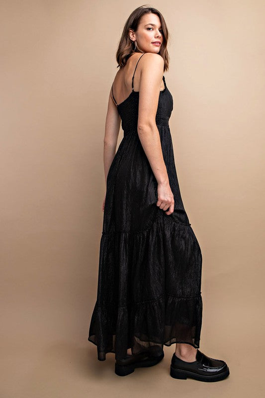 Woven Sleeveless Maxi Dress - BLACK