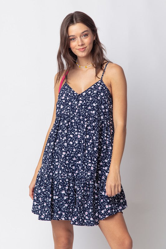 Dotted babydoll ruffle cami dress - Navy