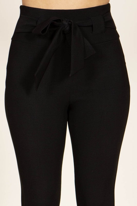 SELF TIE SKINNY PANTS - BLACK