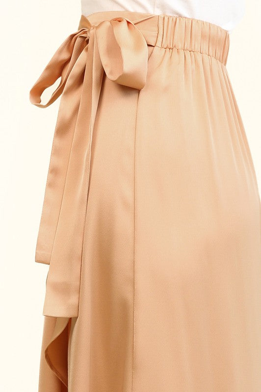 Cascade Ruffle Asymmetrical Hem Skirt - Peach