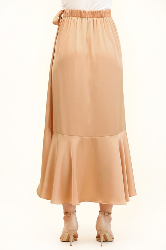 Cascade Ruffle Asymmetrical Hem Skirt - Peach