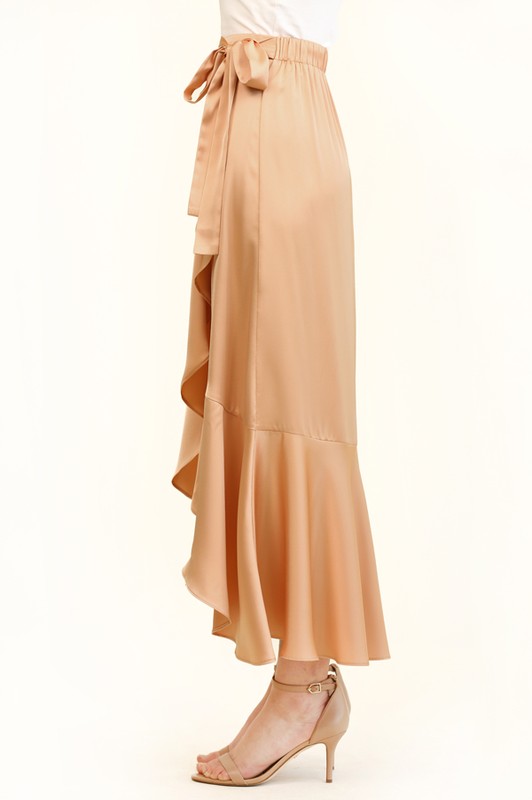 Cascade Ruffle Asymmetrical Hem Skirt - Peach