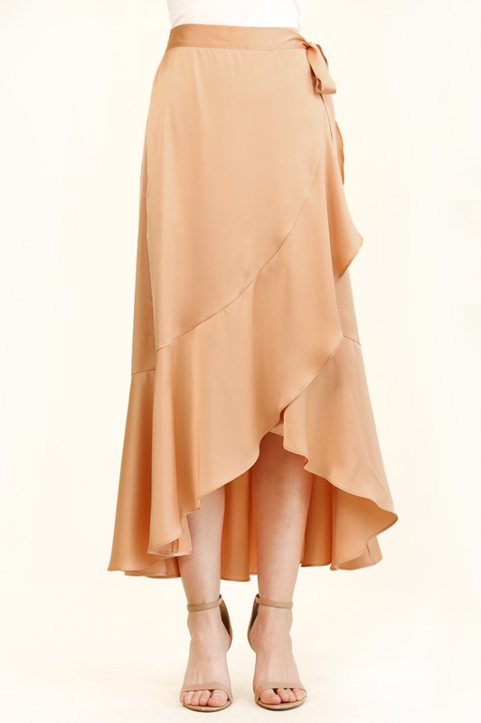 Cascade Ruffle Asymmetrical Hem Skirt - Peach