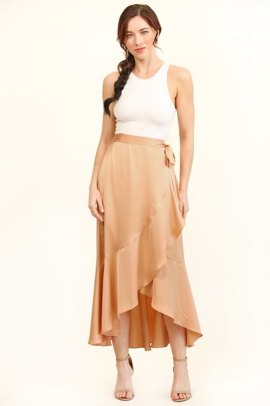 Cascade Ruffle Asymmetrical Hem Skirt - Peach