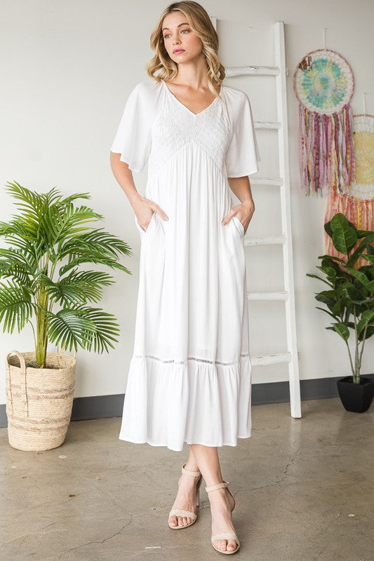 PLUS SIZE VNECK MIDI DRESS - WHITE