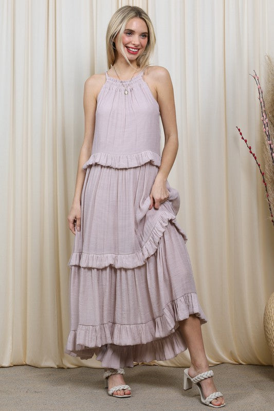 Ajustable Strap Tiered Maxi Dress - BLUSH PINK