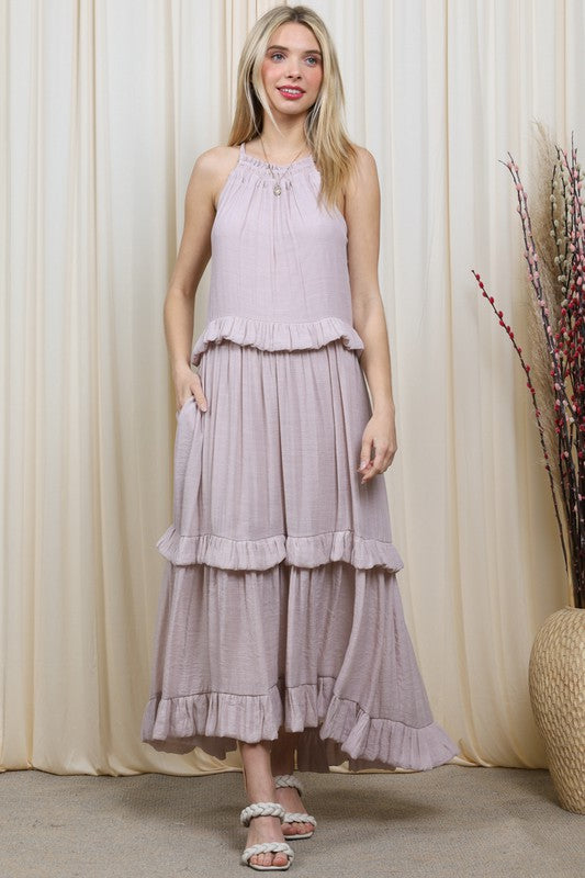 Ajustable Strap Tiered Maxi Dress - BLUSH PINK