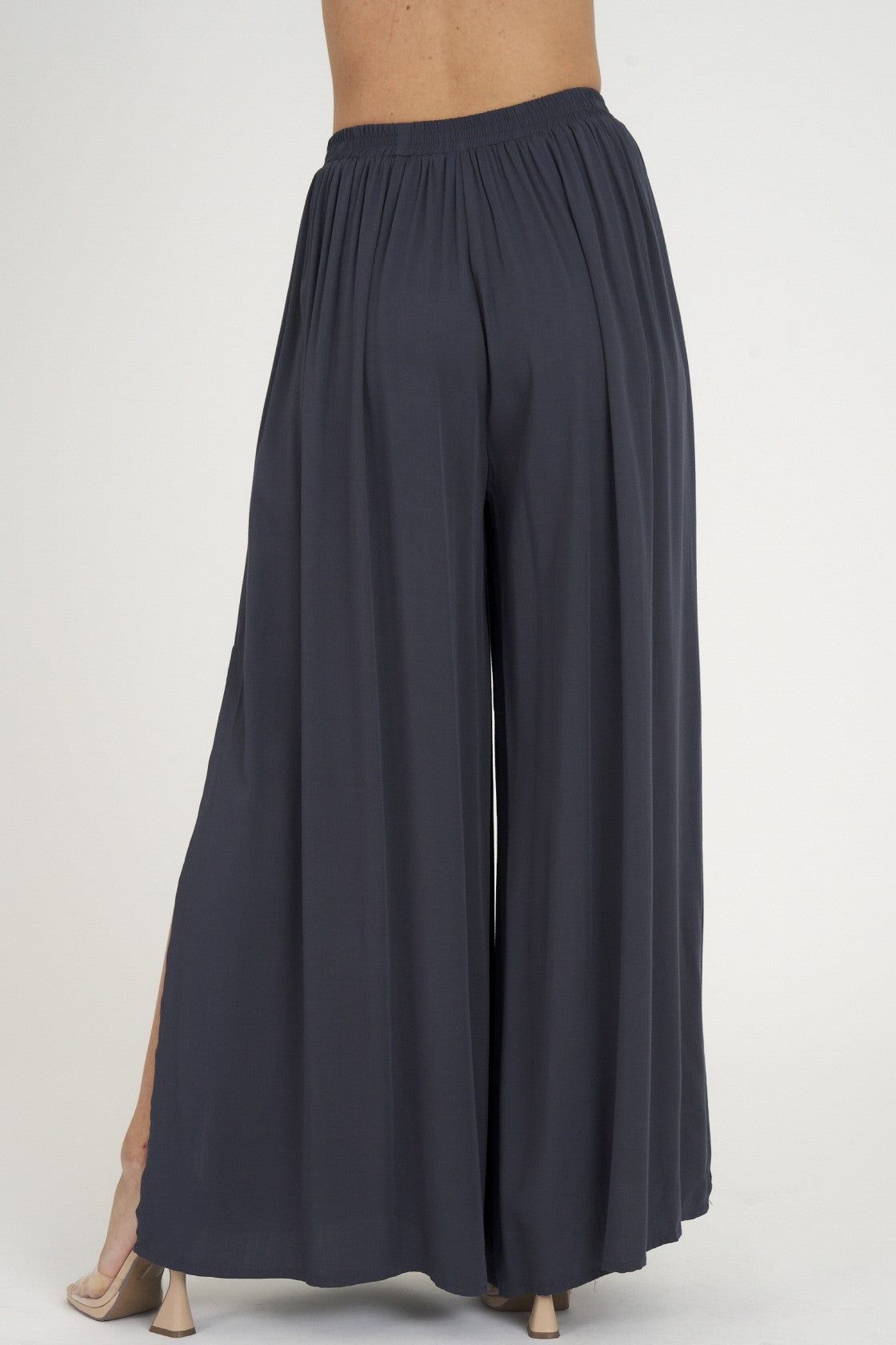 WIDE LEG SIDE SLIT PANTS SLATE BLUE