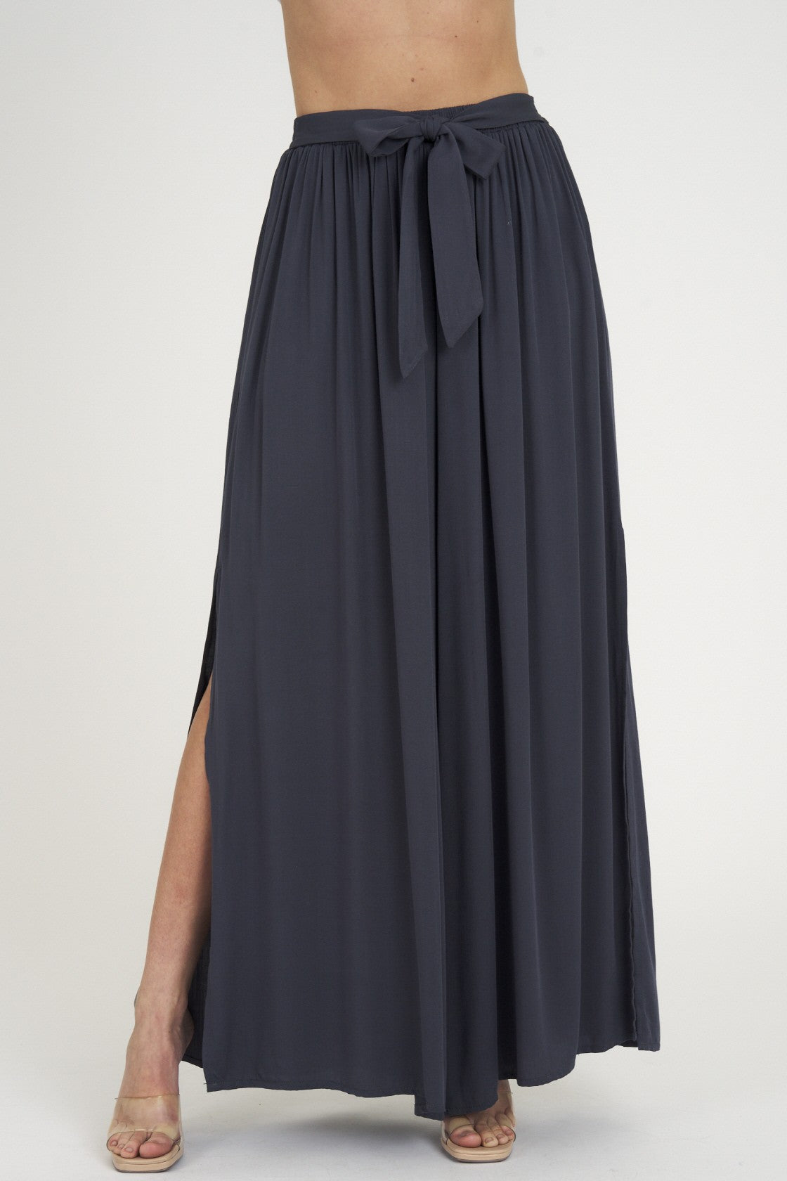 WIDE LEG SIDE SLIT PANTS SLATE BLUE