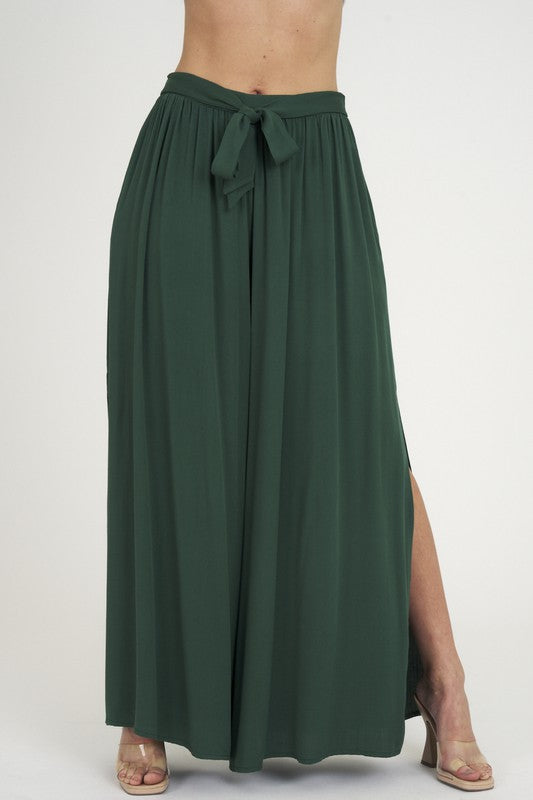 WIDE LEG SIDE SLIT PANTS HUNTER GREEN