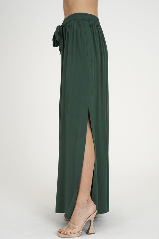 WIDE LEG SIDE SLIT PANTS HUNTER GREEN