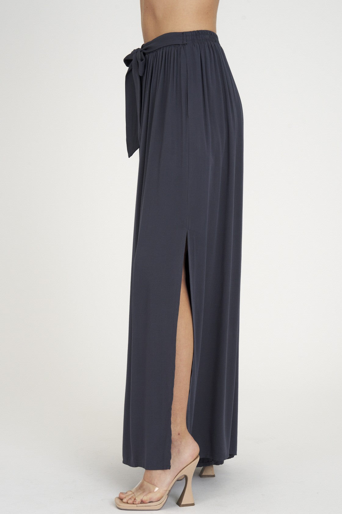 WIDE LEG SIDE SLIT PANTS SLATE BLUE