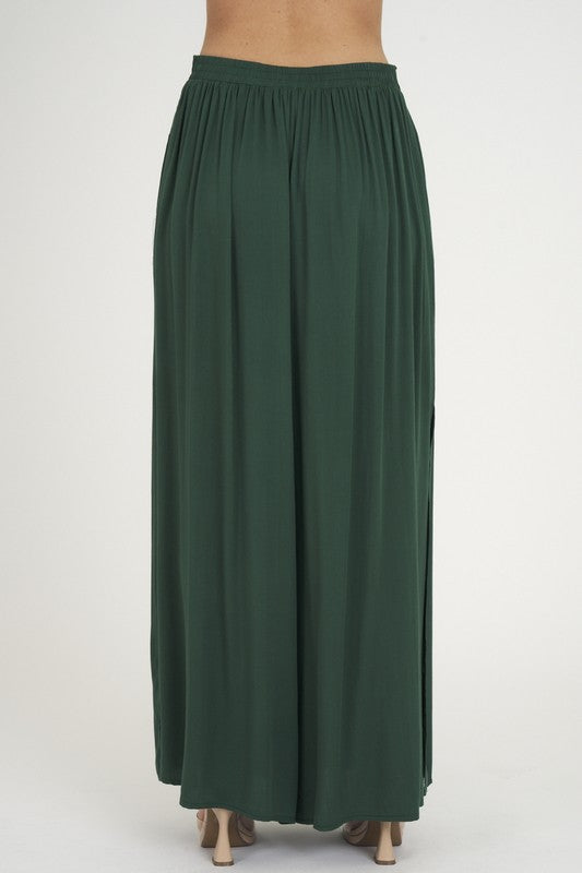 WIDE LEG SIDE SLIT PANTS HUNTER GREEN