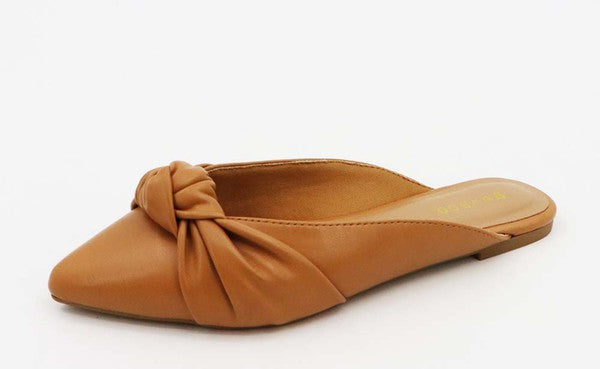 VERIFY-06 POINTY TOE SLIP ON BOW FLATS - TAN