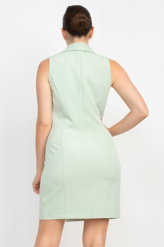 Collared Double-Breasted Style Dress - SAGE