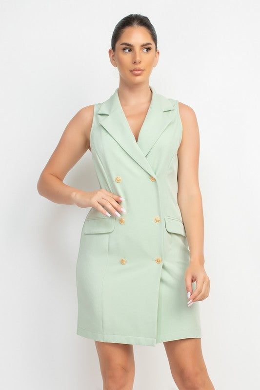 Collared Double-Breasted Style Dress - SAGE