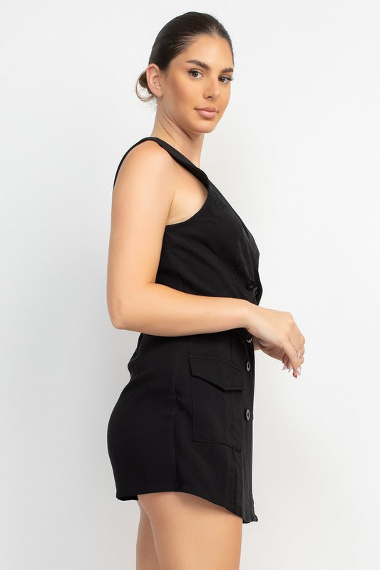 Vest Belted Romper - BLACK